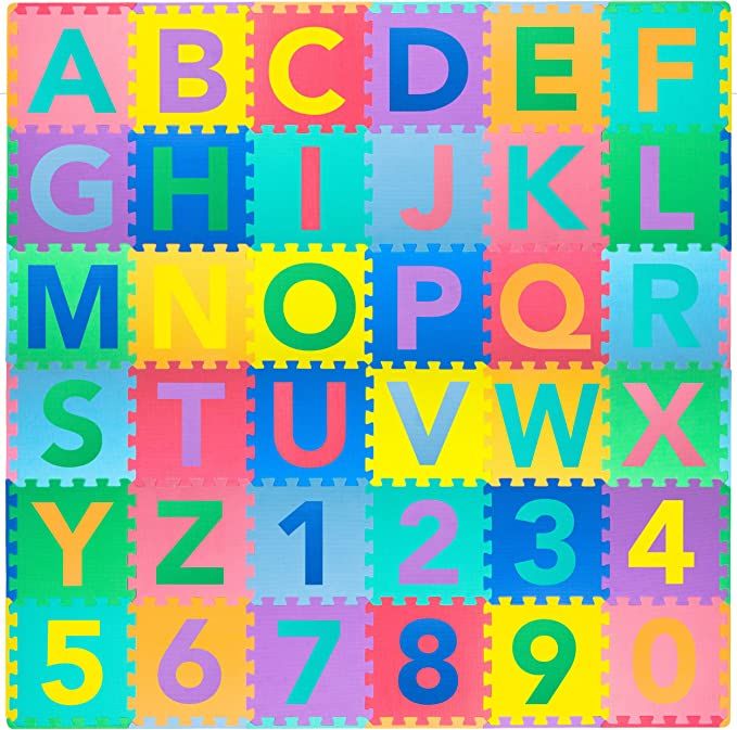 ProSource Kids Puzzle Alphabet, Numbers, 36 Tiles and Edges Play Mat, 12" by 12",Abc & 123 | Amazon (US)