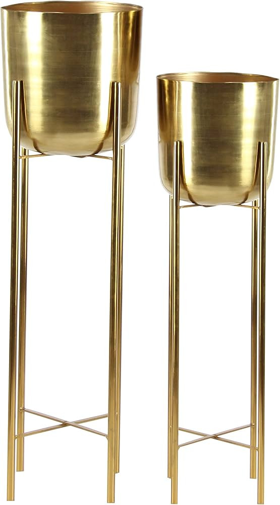 CosmoLiving by Cosmopolitan Metal Round Planter with Removable Stand, Set of 2 39", 46"H, Gold | Amazon (US)