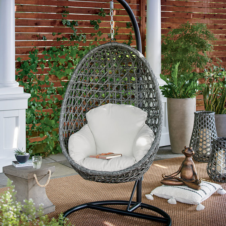 Mason Outdoor Hanging Egg Chair With Stand - Grey Smoke White - Grandin Road | Grandin Road