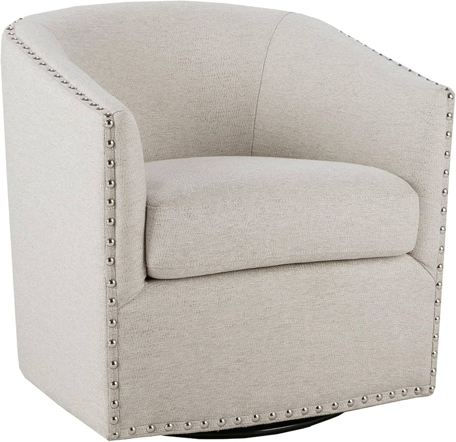 Madison Park Swivel Barrel Accent Chair, Upholstered Curved Back with 7-Inch Thick Woven Cushion,... | Amazon (US)