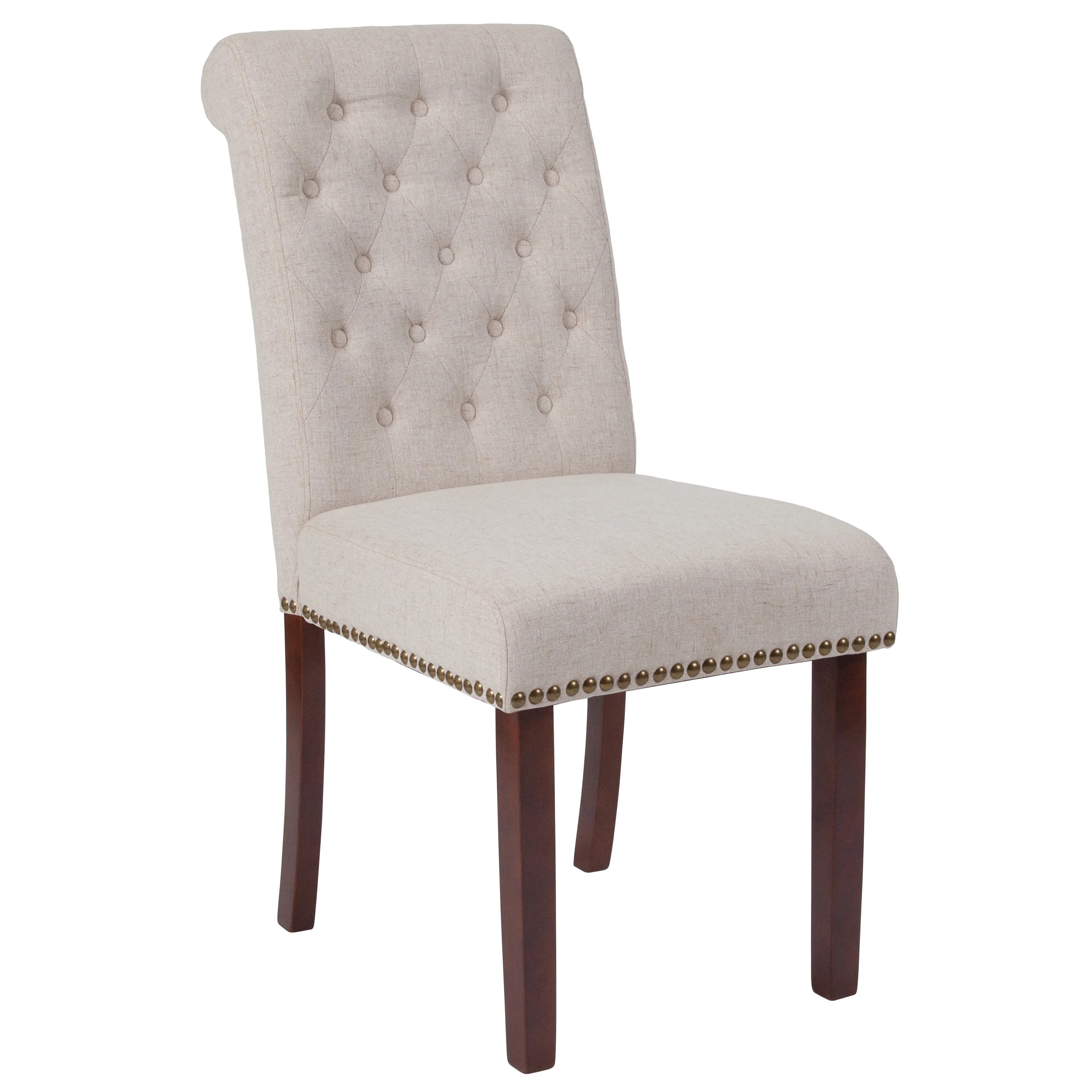 Falmouth Upholstered Parsons Chair with Nailhead Trim in Beige Fabric | Walmart (US)