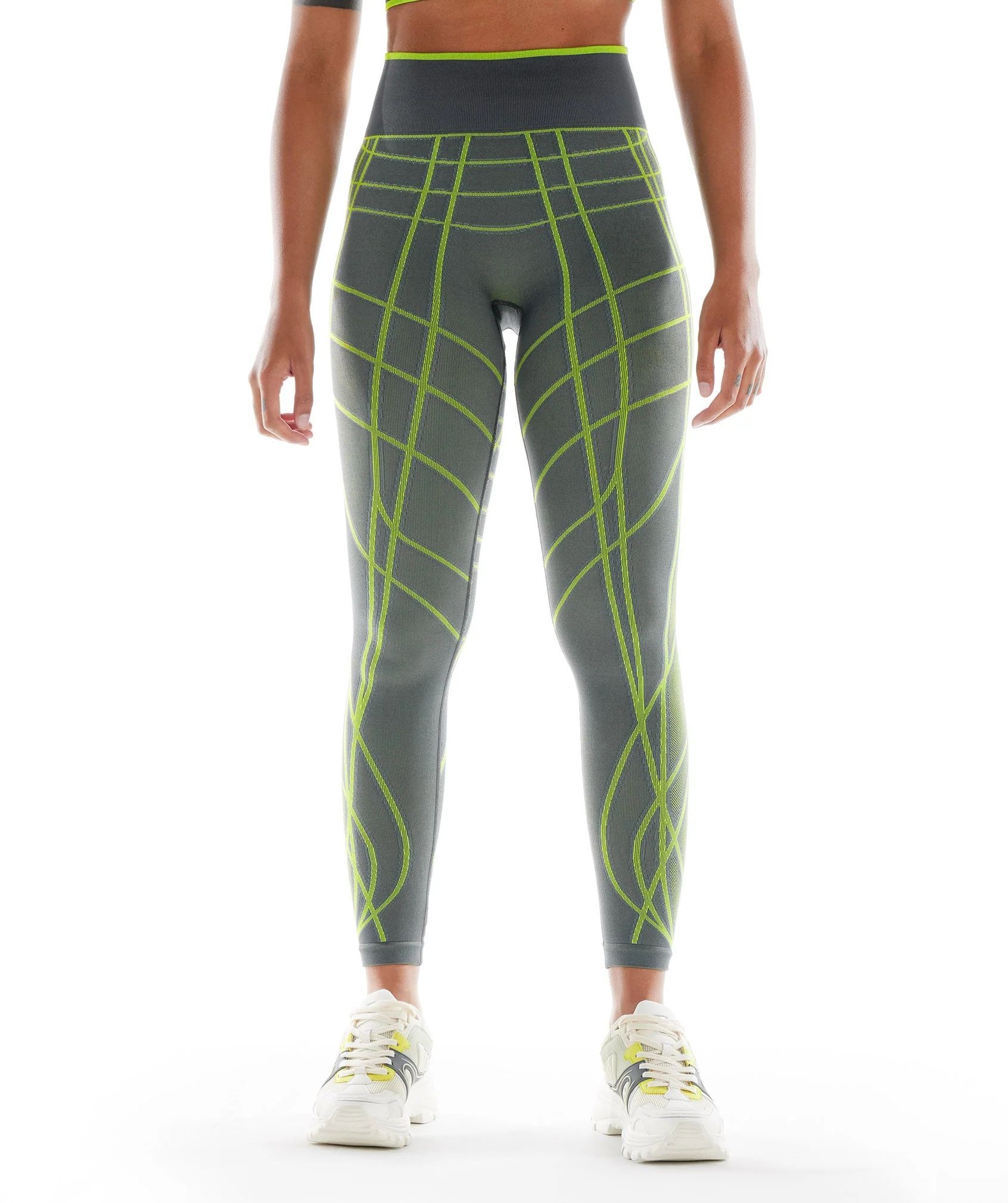 Gymshark Wtflex Linear Seamless Leggings -  Charcoal Grey/Fluo Green/ Light Grey | Gymshark US