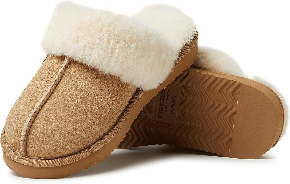 Dearfoams Women's Fireside Sydney Shearling Fur Indoor/Outdoor Scuff Slipper with Wide Widths | Amazon (US)