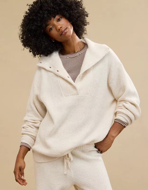 Aerie CozyUp Waffle Button Sweater | Aerie