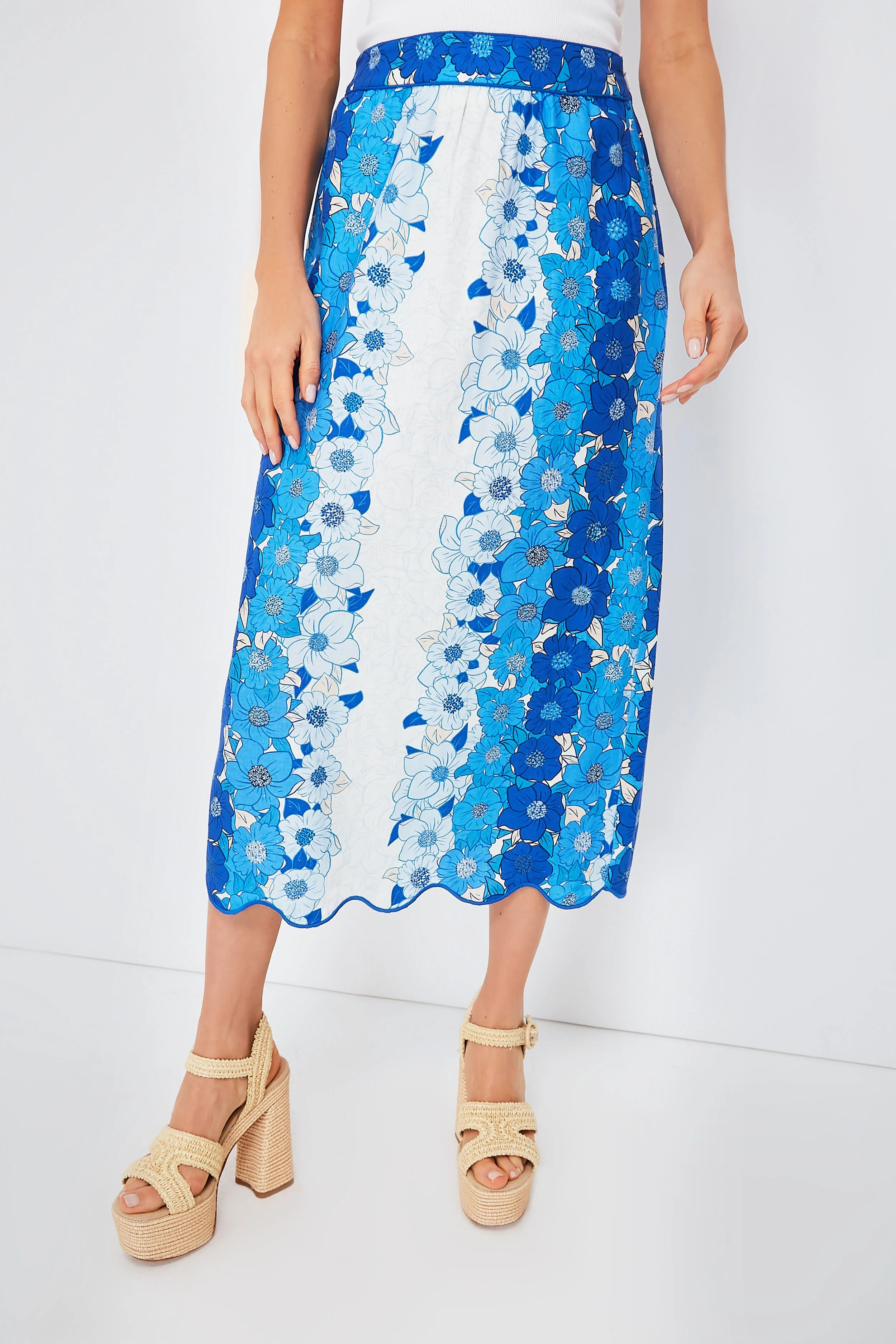 Flower Stripes Off White Midi Skirt | Tuckernuck (US)
