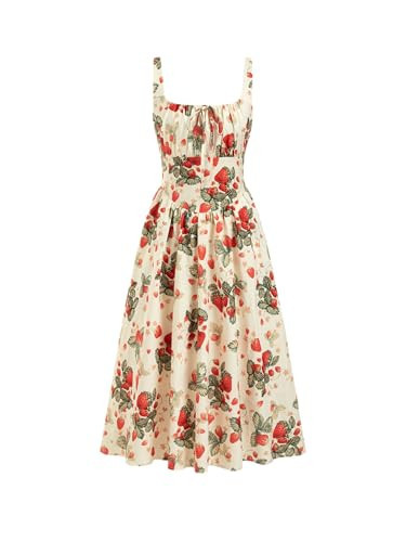CIDER Women's Strawberry Floral Maxi Dress Sleeveless Square Neck Flowy Milkmaid Dress Cottage Core Trendy Summer Outfits | Amazon (US)