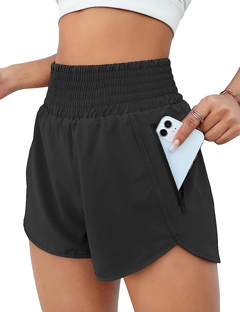 BMJL Women's Athletic Shorts High Waisted Running Shorts Pocket Sporty Shorts Gym Elastic Workout Sh | Amazon (US)