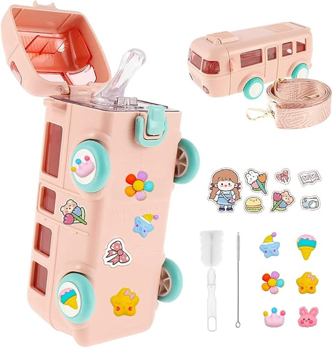 Bus Water Bottle for Kids-16oz Detachable Bus Straw Water Cup with Shoulder Strap Leak-Proof Kids... | Amazon (US)