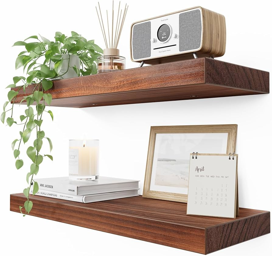 AMADA HOMEFURNISHING Pine Wood Floating Shelves, Solid Wood Wall Shelves with Enhanced One-Piece ... | Amazon (US)