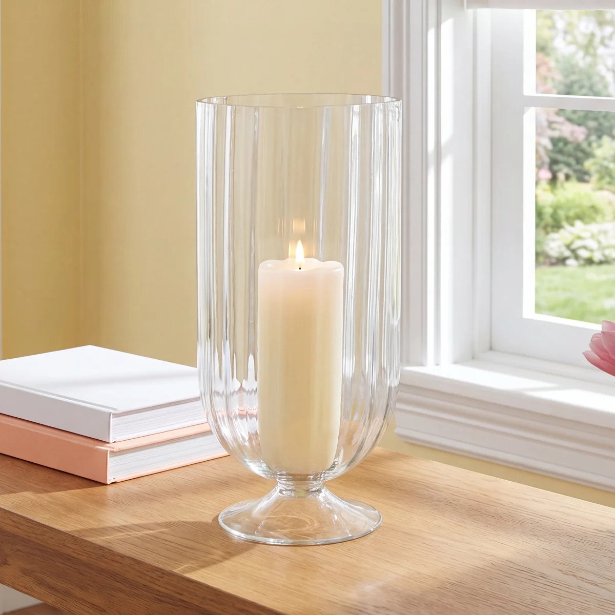 Perry And Grey Glass Ribbed Candle Holder With Elevated Base | Wayfair North America