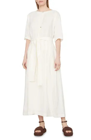 Vince Boatneck Belted Linen & Cotton Dress in Optic White at Nordstrom Rack, Size Medium | Nordstrom Rack