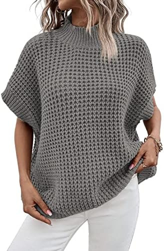 Viottiset Womens Oversized Short Batwing Sleeve Mock Neck Sweater Vest Fall Sleeveless Pullover K... | Amazon (US)