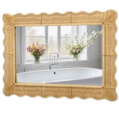 Handmade Scalloped Faux Rattan Wall Mirror – Durable Woven Wavy Edge Rectangle Mirror For Bathroom, Entryway, And Boho Home Decor (22.6" X 30") | Wayfair North America