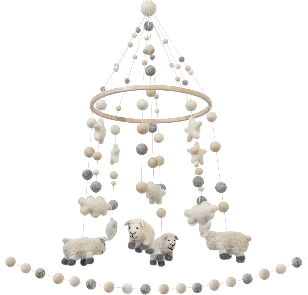 GLACIART ONE Baby Nursery Sheep Mobile for Crib & Felt Garland | Gender Neutral Mobile for Nurser... | Amazon (US)