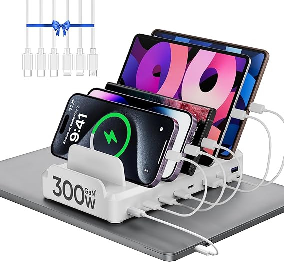 300W Charging Station for Multiple Devices, 8 Port Multi USB C Fast Charger Station Dock for MacB... | Amazon (US)