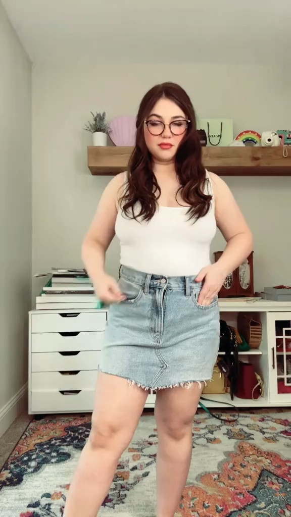 Casual summer/ early fall outfit with denim skirt, white body suit, olive shacket, braided sandals, brown leather bag 

#LTKStyleTip #LTKFindsUnder50