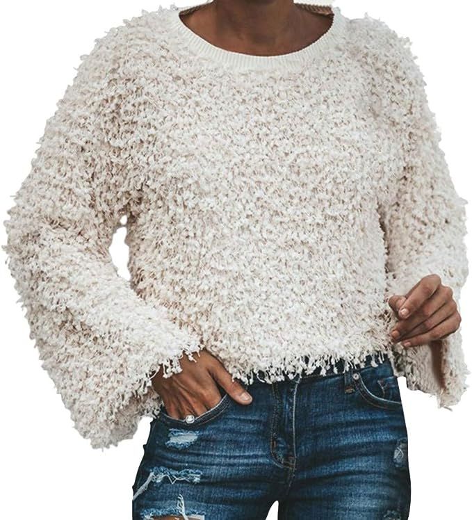 perfectCOCO Women's Loose Hoodies Sweatshirt Long Sleeve Zipper Fuzzy Pullover Round Neck Sweater... | Amazon (US)