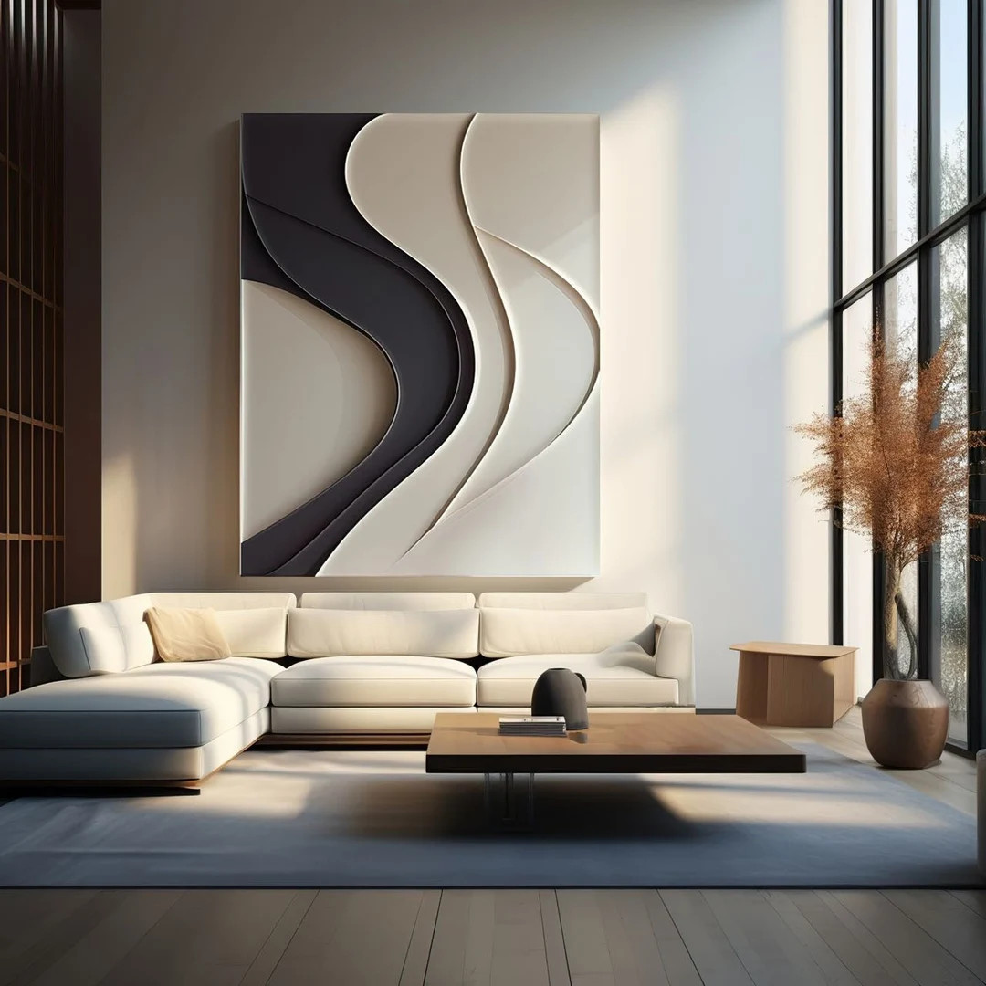 Vertical Wood Carving Wall Art- Beige and Black Sculptured- Minimalist Art - Etsy | Etsy (US)