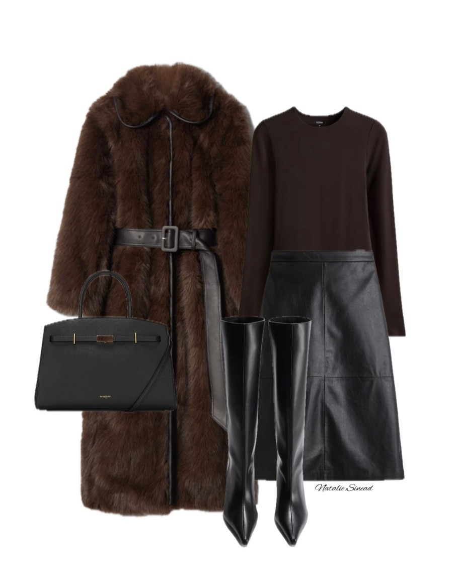 Faux fur jacket/coat styling for an evening look.
Have paired it with a faux leather skirt and knee high boots.

Fair fur coat, faux leather skirt, knee high boots, espresso brown, brown, Autumn, Wjnter, skirt, evening outfit, dinner outfit

#LTKwinter #LTKautumn #LTKuk