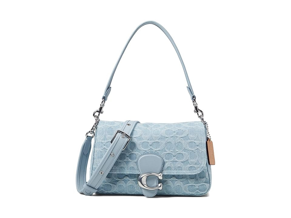 COACH Washed Denim Soft Tabby Shoulder Bag (Pale Blue) Handbags | Zappos