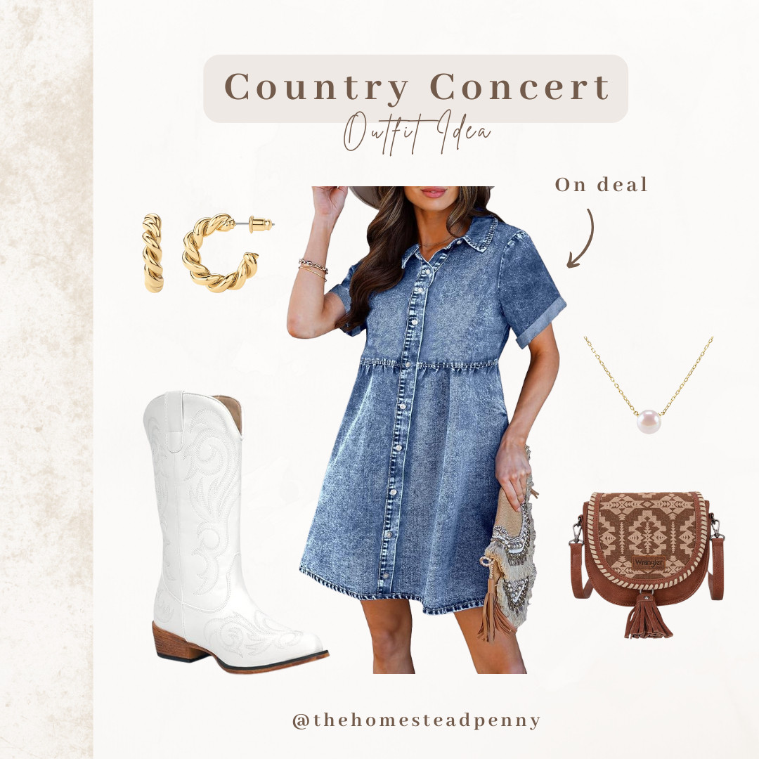Denim dress + white cowboy boots = the perfect country concert fit 🤠✨ Who’s on your concert list this year? 👇🎶 

#CountryConcertOutfit #WesternStyle #LTKFestivalLooks

This denim dress is on deal through 3/13 and you can get 45% off with code 45XQGZWW on Amazon. 

 #LTKSeasonal #LTKStyleTip