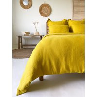Yellow Washed Linen Duvet Cover, Cover With Buttons, Soft Bedding, Boho Lightweight | Etsy (US)