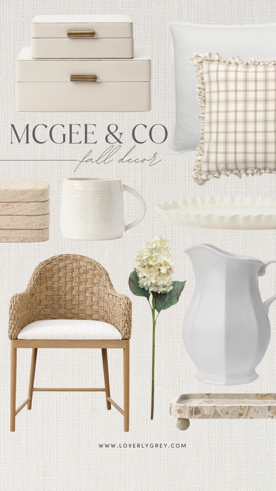 Neutral McGee & Co home finds featuring plaid pillows, woven counter stools, decorative boxes, white serveware and natural stone accents. Easy pieces for creating a warm, layered look for fall while keeping your home light and neutral!

#LTKSeasonal #LTKHome