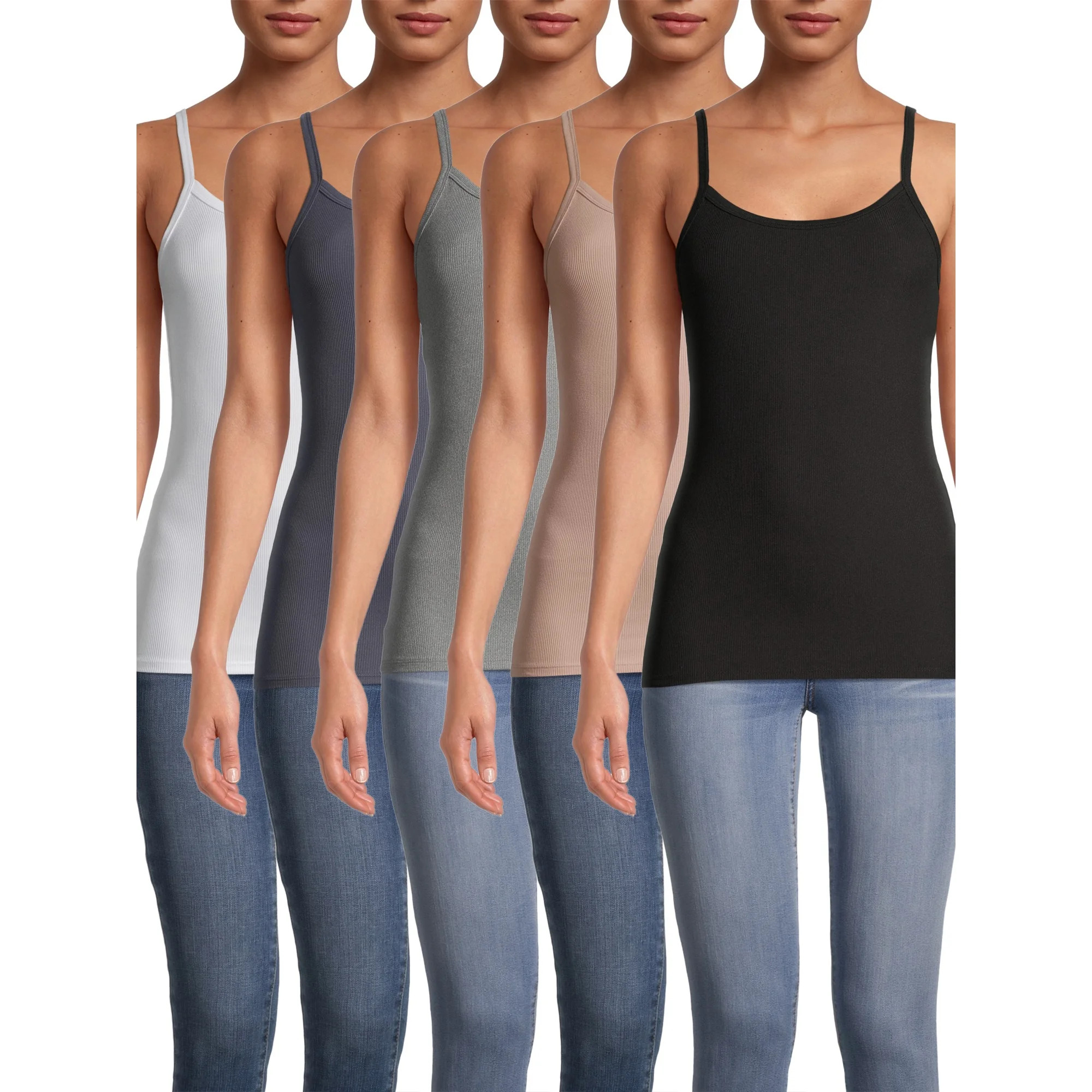 No Boundaries Juniors' Ribbed Cami Top, 5-Pack | Walmart (US)