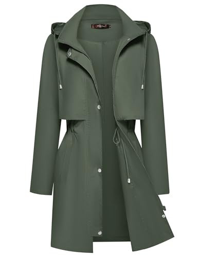 Women Rain Jacket Waterproof Trench Coat Lightweight Raincoat Army Green M | Amazon (US)