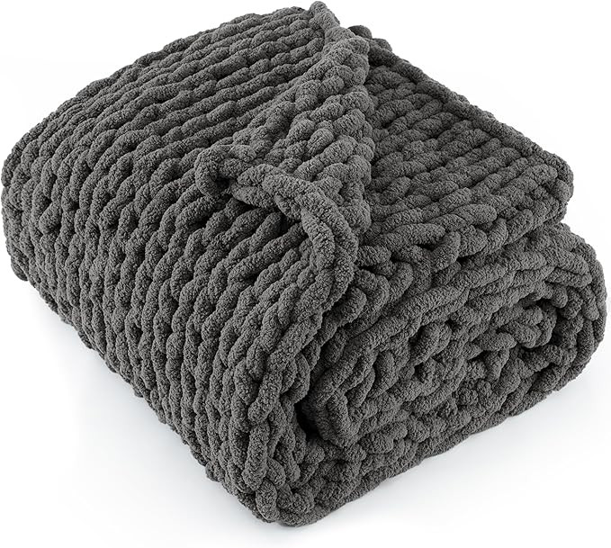 Chunky Knit Throw Blanket 60"X 80", 100% Handmade with Soft Chenille Yarn, 6.7lbs Thick Cable Kni... | Amazon (US)