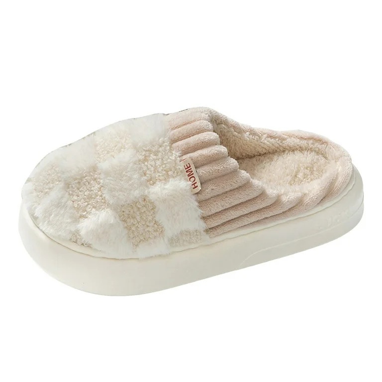 YLYL Checkered House Slippers for Women Men Soft Plush Warm Fuzzy Slip on Indoor Bedroom Shoes | Walmart (US)