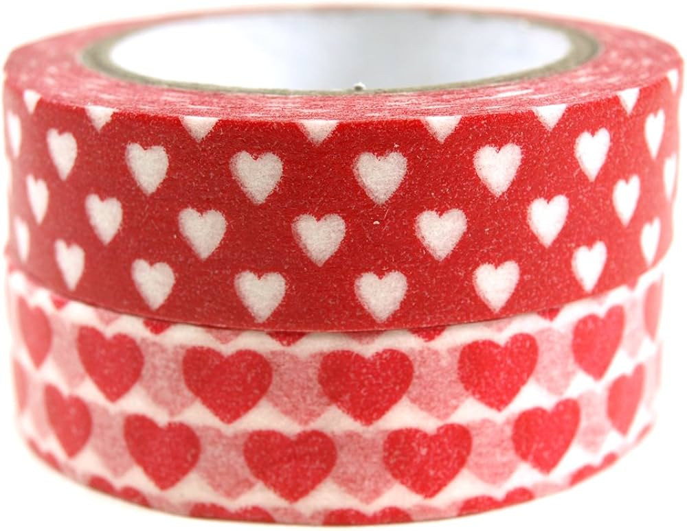 Wrapables Red Hot Hearts Japanese Washi Masking Tape (Set of 2), 10M L x 15mm W | Amazon (US)