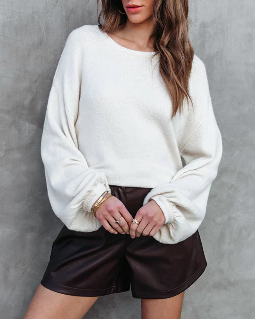 Adeline Balloon Sleeve Lightweight Sweater - Cream | VICI