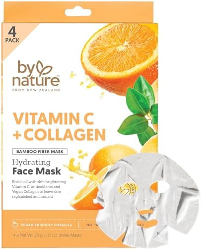 By Nature Vitamin C + Collagen Sheet Face Mask with Vitamin E – Firming, Anti-Aging Facial Trea... | Amazon (US)