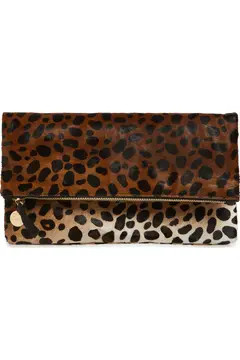 Genuine Calf Hair Leopard Print Foldover Clutch | Nordstrom