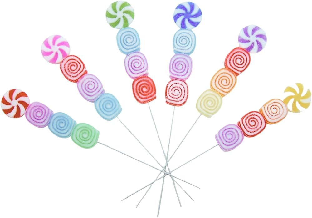 Holiday Themed Candy Picks, Set of 6 Assorted Designs, Wreath, Tree, Center Piece and Gift Wrap A... | Amazon (US)