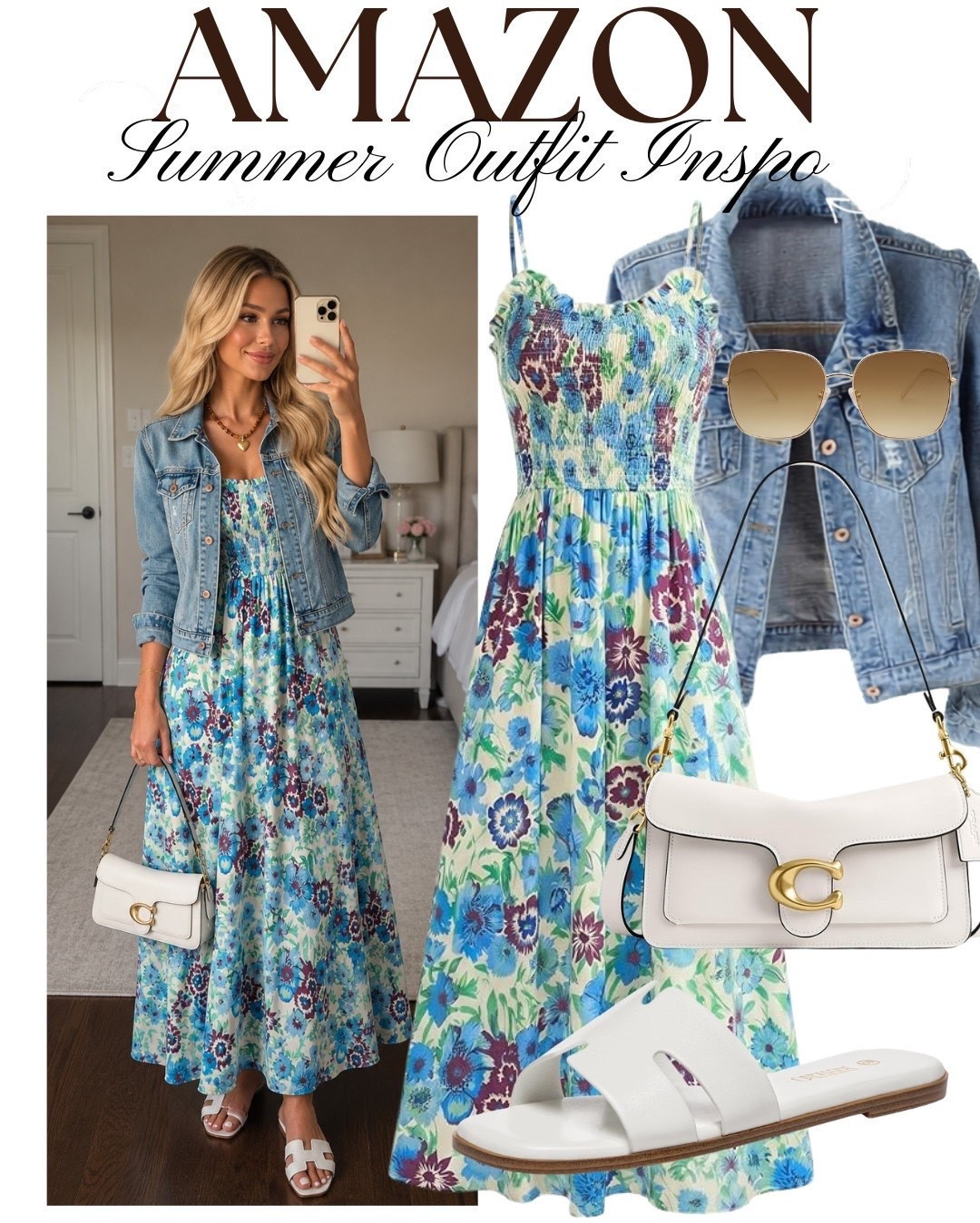 Amazon Summer Outfit Ideas | Floral Maxi Dress & Denim Jacket Outfit Inspo

Refresh your summer wardrobe with this effortlessly chic Amazon outfit featuring a beautiful blue floral maxi dress, classic denim jacket, white slide sandals, designer-inspired white handbag, oversized sunglasses, and delicate gold jewelry. This timeless look is perfect for brunch, vacation, church, baby showers, bridal showers, family photos, weekend outings, summer travel, date nights, and everyday style. The lightweight floral dress paired with a denim jacket creates the perfect layered look for warm days and cool evenings. Save this outfit inspiration and shop the complete Amazon fashion look for an elegant, feminine style you'll wear all season long. ☀️💙🌸 #ad

#amazonfashion #amazonfinds #summeroutfit #summerfashion #maxidress #floraldress #denimjacket #casualchic #vacationoutfit #brunchoutfit #traveloutfit #everydaystyle #fashionover40 #over40fashion #outfitinspo #whitesandals #summerstyle #capsulewardrobe #timelessstyle #femininefashion #modestfashion #resortwear #weekendstyle #bluefloraldress #womensfashion #classicstyle #elegantstyle #summerwardrobe #styleinspiration #amazonstyle