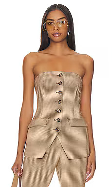 Favorite Daughter Phoebe Bustier in Toffee Houndstooth from Revolve.com | Revolve Clothing (Global)