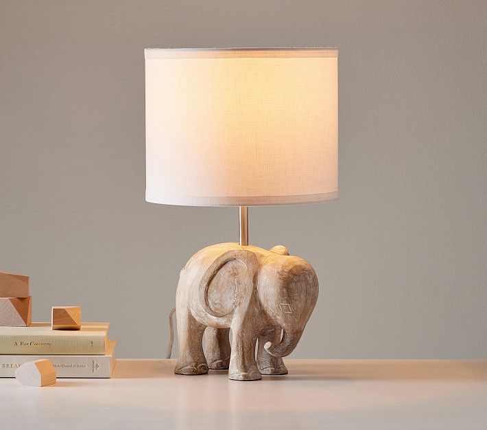 Carved Wood Elephant Table Lamp | Pottery Barn Kids