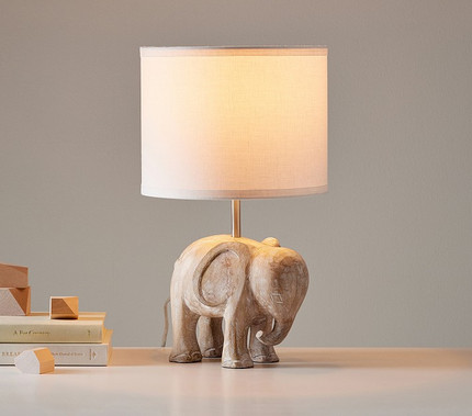 Carved Wood Elephant Table Lamp