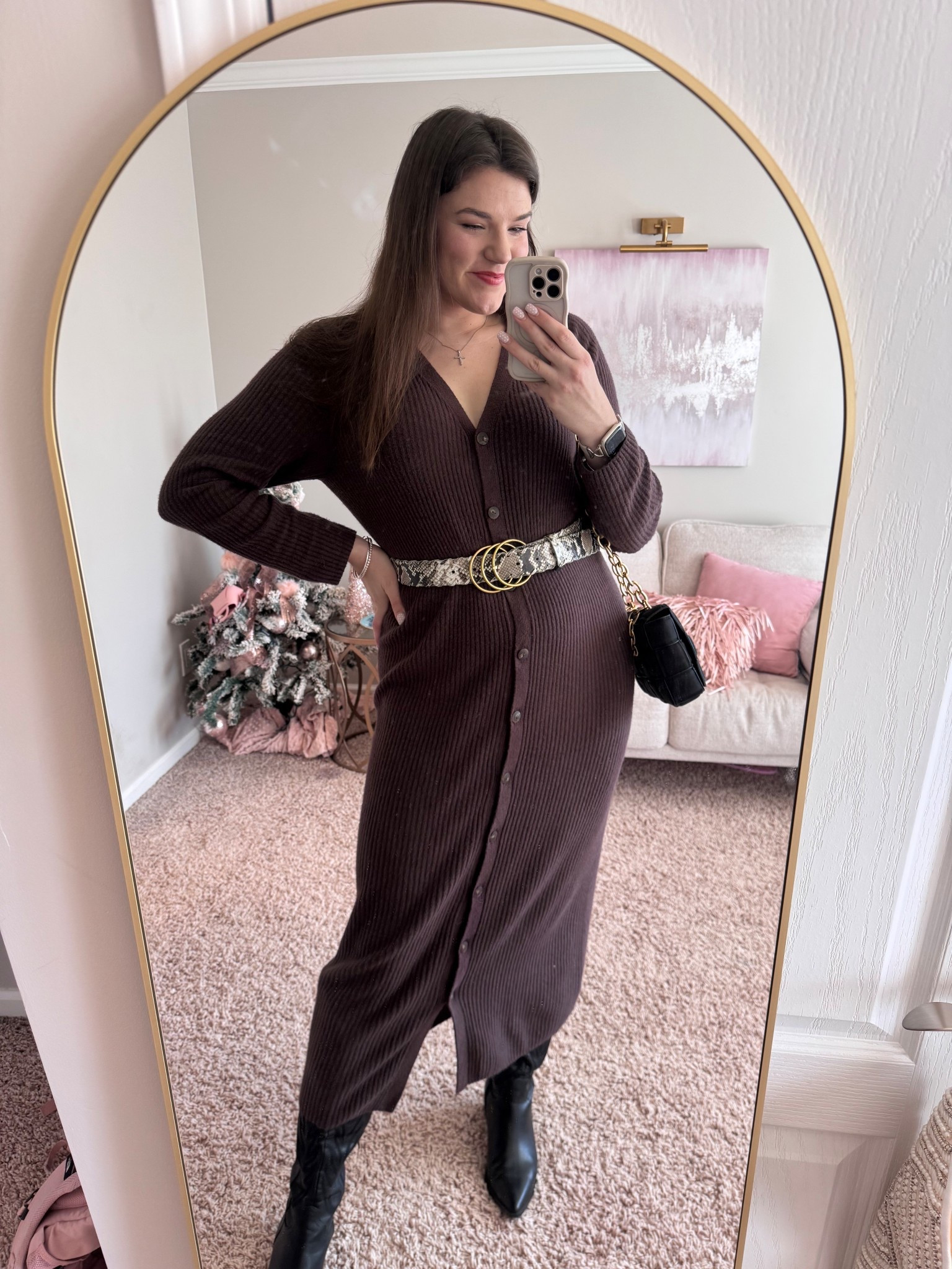 Loving this brown sweater dress - it’s cute, cozy, & warm!!🤎 wearing L tall!

#LTKTall #LTKootd