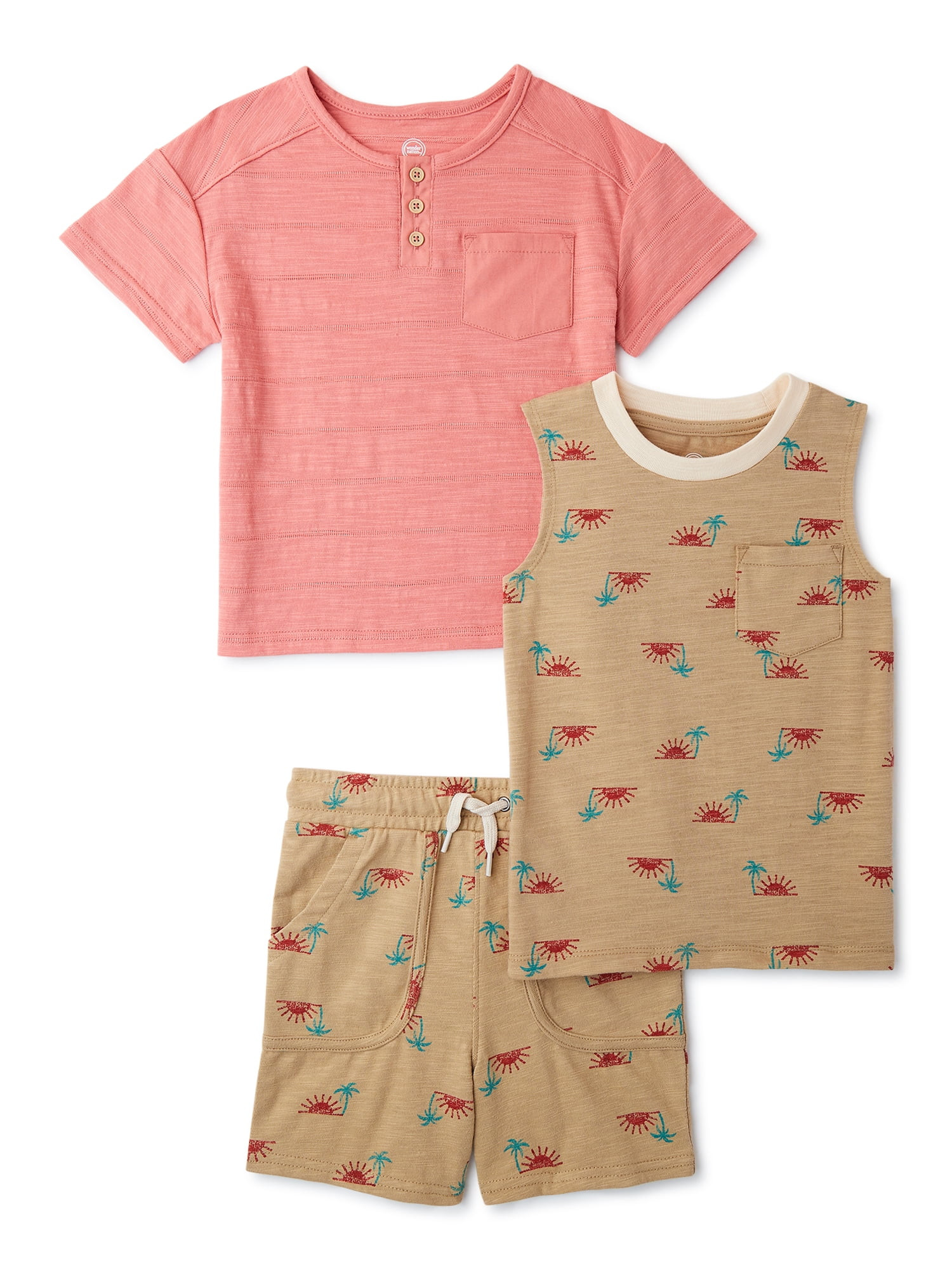 Wonder Nation Baby and Toddler Boy Henley Shirt, Tank Top and Shorts Outfit Set, 3-Piece, Sizes 1... | Walmart (US)