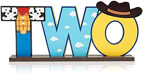 C1krint Toy Inspired Two Letter Sign Wooden Centerpiece, Cowboy 2nd Birthday Party Decoration Table  | Amazon (US)