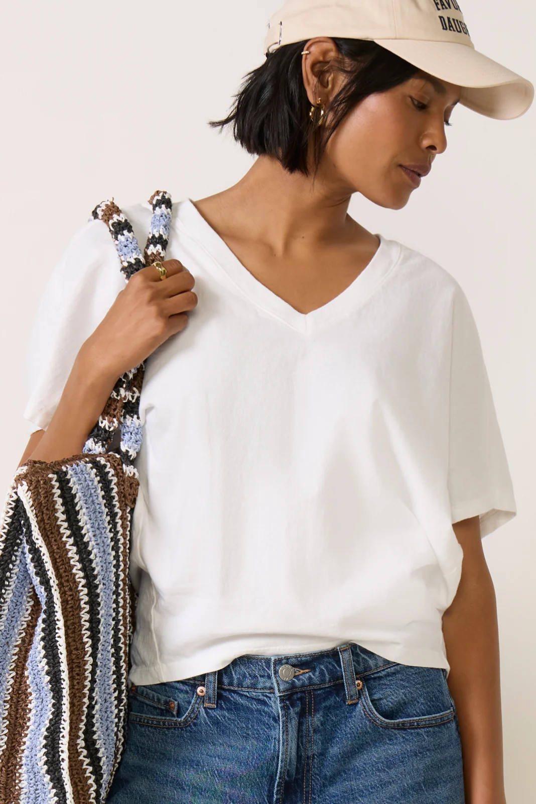 MICHAEL STARS Women's Livia Easy V Neck Top, Size Small, White | Evereve
