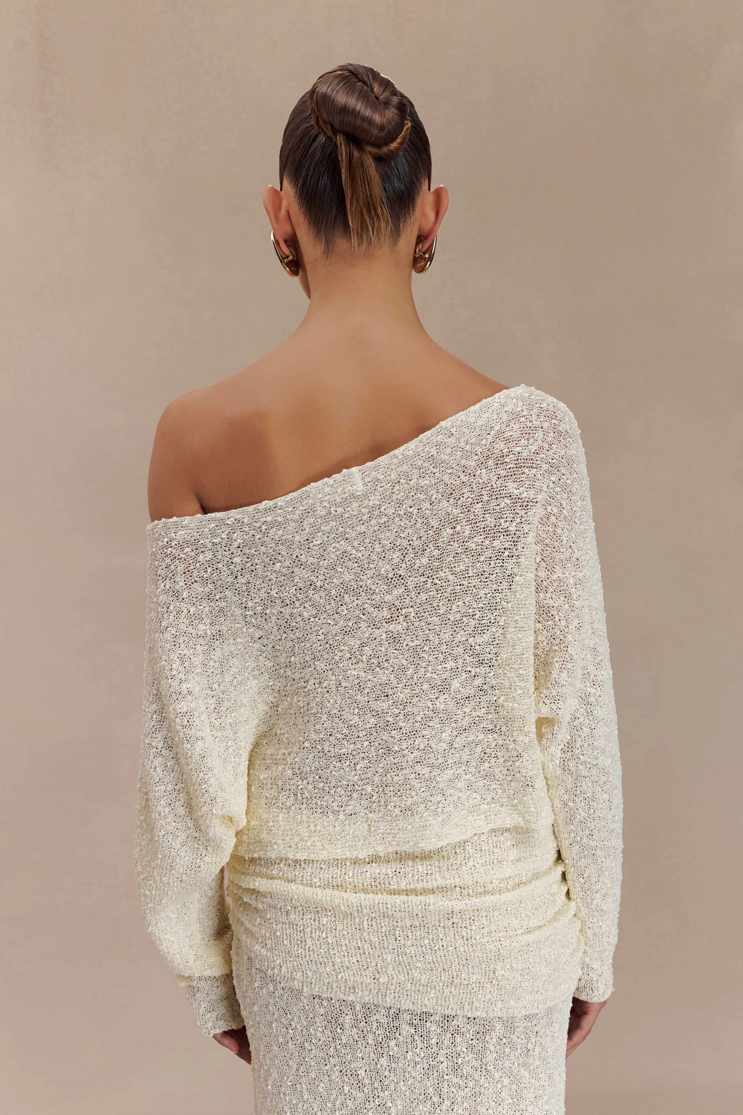 Petra Long Sleeve Knit Crop Top - Ivory | Meshki (APAC)
