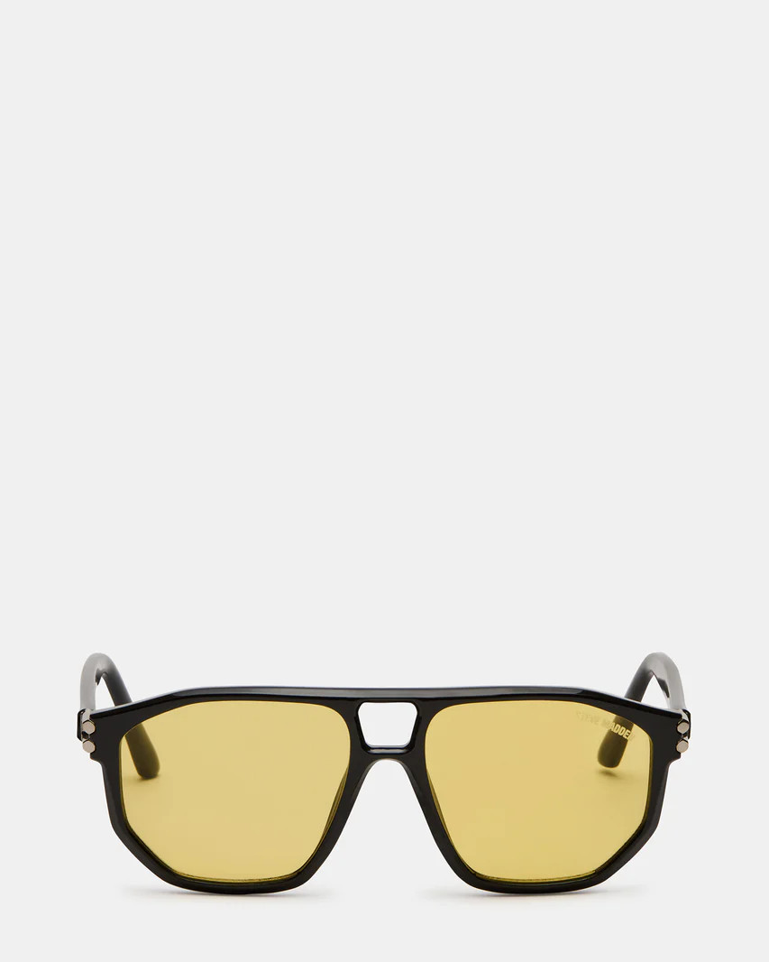 DEMSON Black Frame Aviator Yellow Lens Sunglasses | Steve Madden (US)