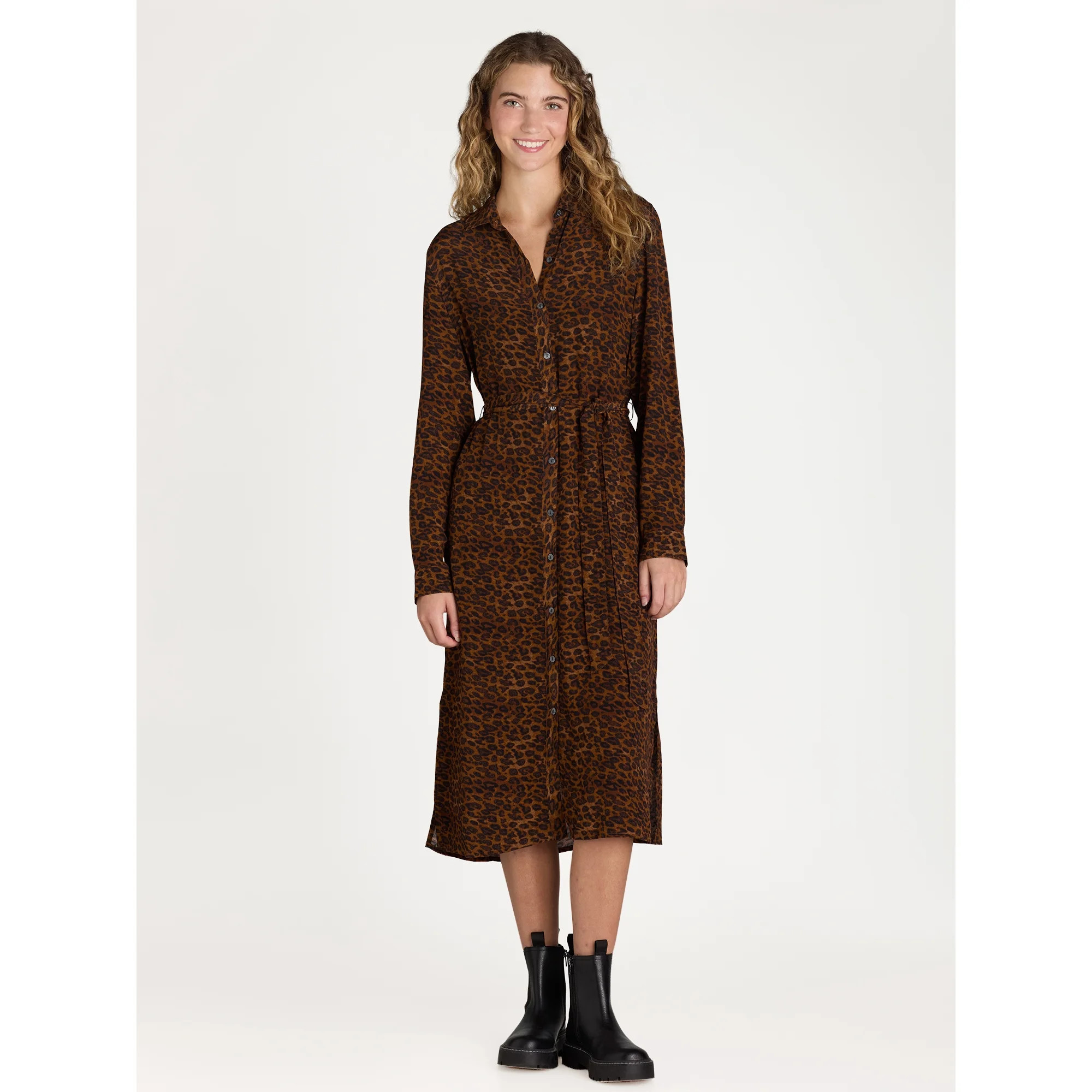 Time and Tru Women’s Shirt Dress with Long Sleeves, Sizes XS-XXXL | Walmart (US)