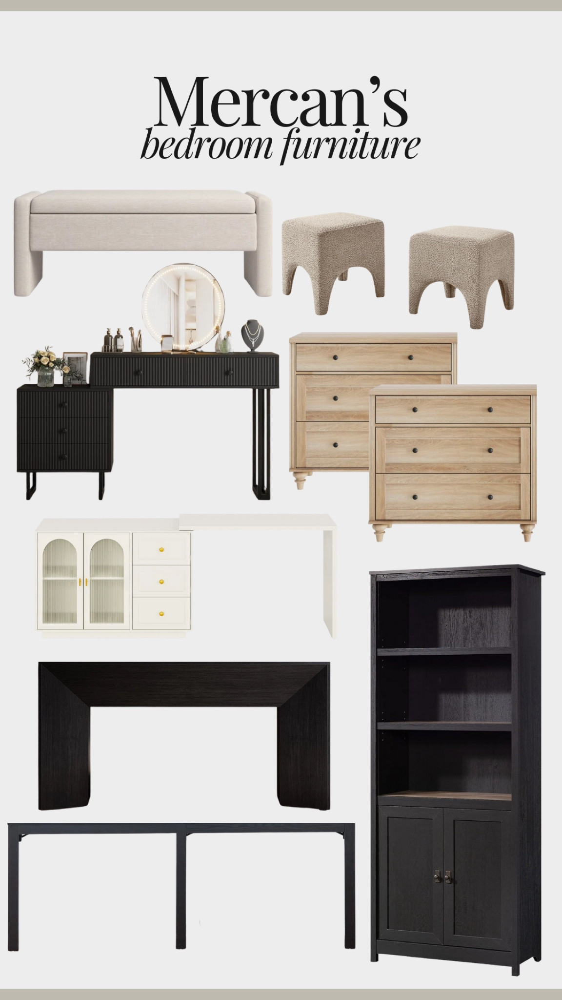A variety of bedroom furniture options for a cozy yet modern feel. 