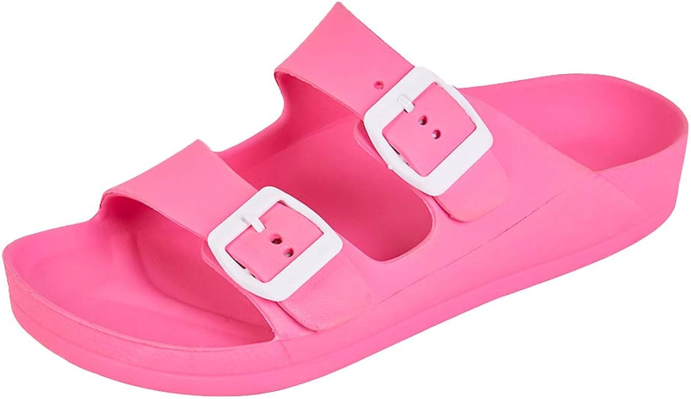 FUNKYMONKEY Women's Comfort Slides Double Buckle Adjustable EVA Flat Sandals | Amazon (US)