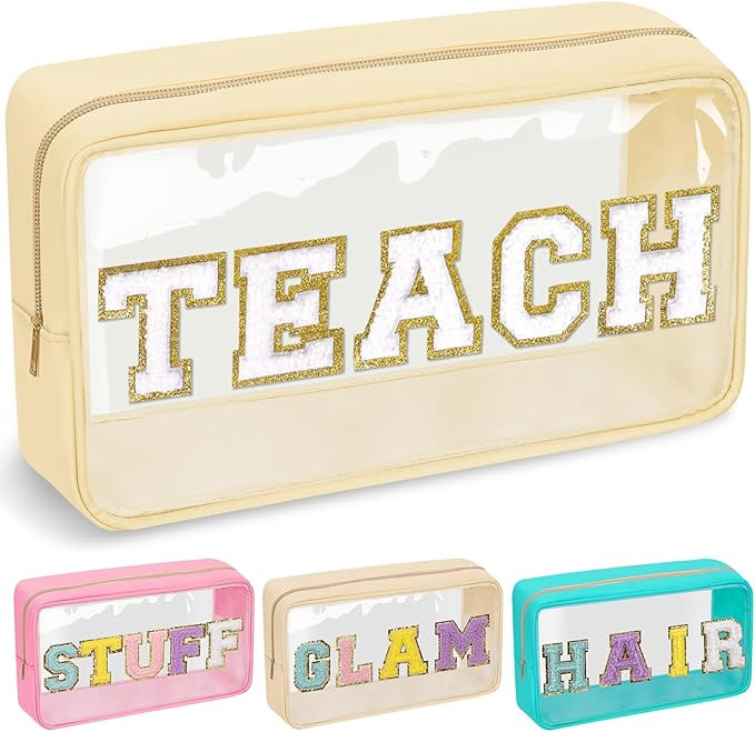 Teacher Appreciation Gifts Chenille Letter Clear Makeup Bag TEACH Pouch, Preppy Patch Makeup Bag ... | Amazon (US)